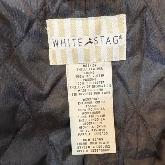 Vintage White Stag Black Leather Shearling Jacket Embroidered Western Boho Coat - Picture 7 of 7